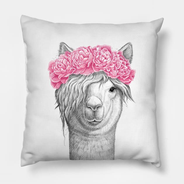 Lama with pions Pillow by NikKor