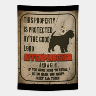 Affenpinscher Silhouette Vintage Humorous Guard Dog Warning Sign Tapestry