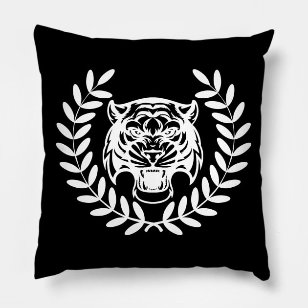 Roaring Tiger Head Art Design Victory Laurel Wreath Pillow by ballhard