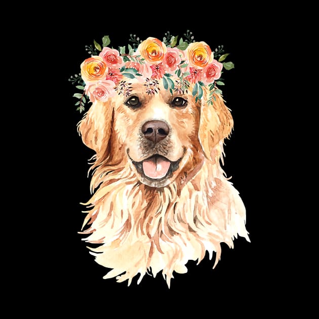 Floral Golden Retriever Dog by eldridgejacqueline