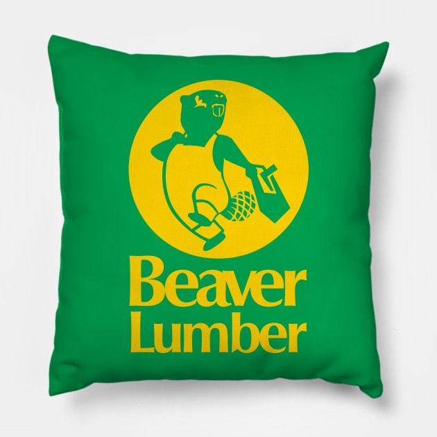 Beaver Lumber (Yellow Logo) Pillow by Studio Marimo