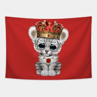 Cute Royal White Tiger Wearing Crown Tapestry