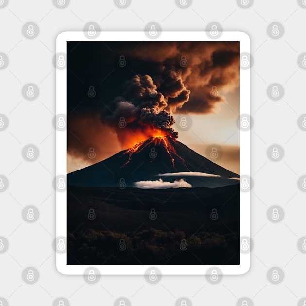 Volcano eruption with lava flow Magnet by AnnArtshock