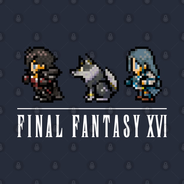 Clive, Torgal, and Jill Logo Design | FFXVI Pixel Party Members | Final Fantasy 16 | Dark Colors by AFKApparelGG