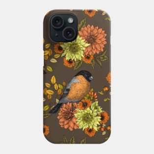 Bullfinch on autumn florals Phone Case