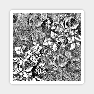 Textured Black and White Rose Pattern Magnet