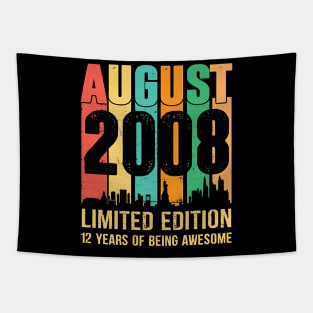 August 2008 12 Years Old 12th Birthday Gift Kids T-Shirt Tapestry