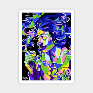 Stoner Clown Black Light Neon Smoking Man Magnet