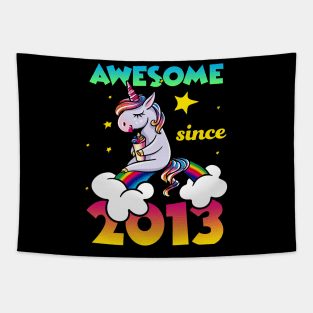 Cute Awesome Unicorn Since 2013 Rainbow Gift Tapestry