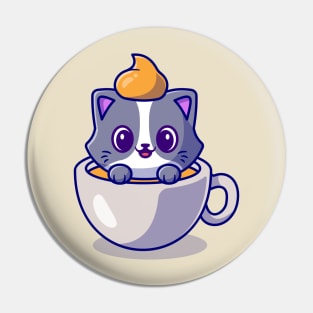 Cute Cat In Coffee Cup Cartoon Vector Icon Illustration Pin