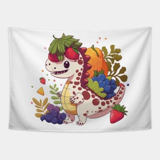 cute little Dinosaur eating fruit t-rex Tapestry