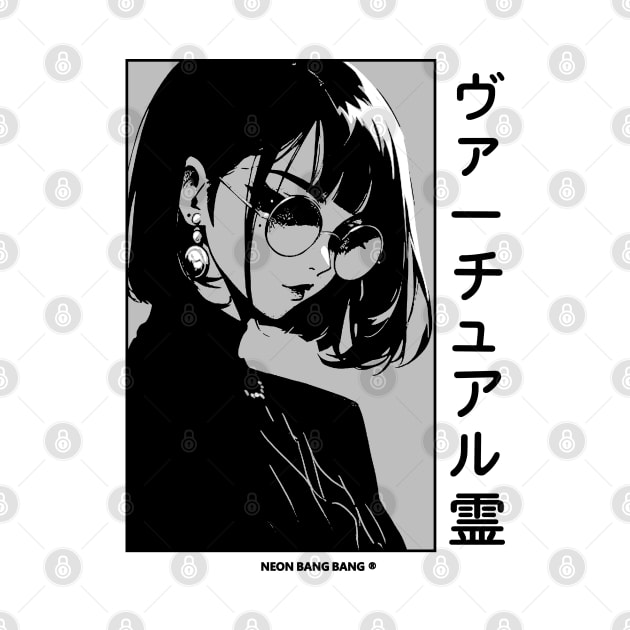 Stylish Japanese Girl Anime Black and White Manga Aesthetic Streetwear by Neon Bang Bang