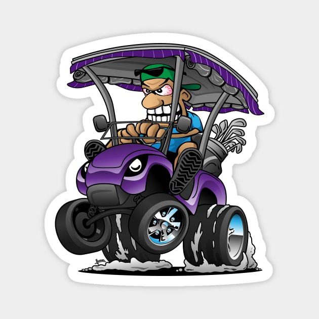 Funny Golf Cart Hotrod Golf Car Popping a Wheelie Cartoon Magnet by hobrath