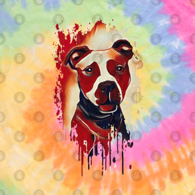 Pitbull dog Tie Dye art design by BostonBulldog