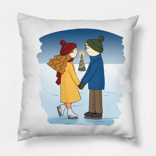 Couple in love Boy and Girl are Ice Skating Pillow