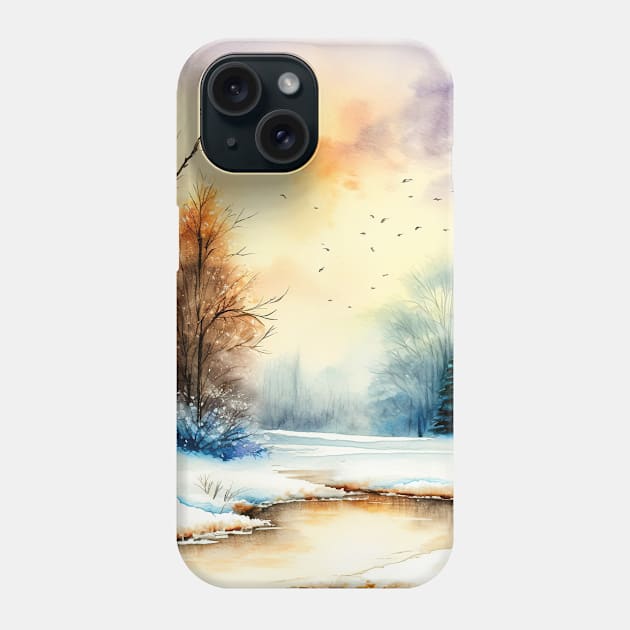 Chritsmas Snow Winter Watercolor Landscapes series 8 Phone Case by Mi Styles
