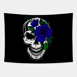 SKULL WITH BLUE ROSE 04 Tapestry