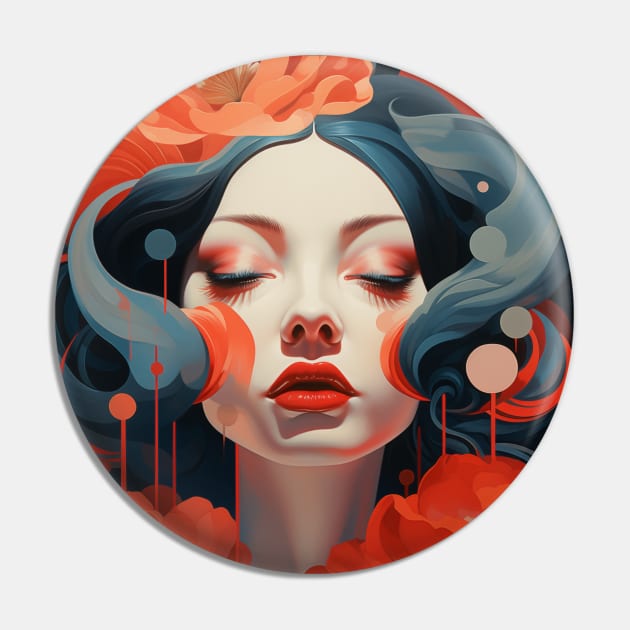 Woman Red Flower Pin by JunkyDotCom