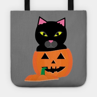 Black cat in jack-o'-lantern Tote