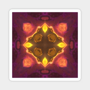 Psychedelic Kaleidoscope Square Yellow Orange and Purple Magnet