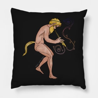 Satyr playing the aulos by Greek Myth Comix Pillow