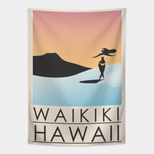 Waikiki Hawaii Retro Travel Poster Tapestry