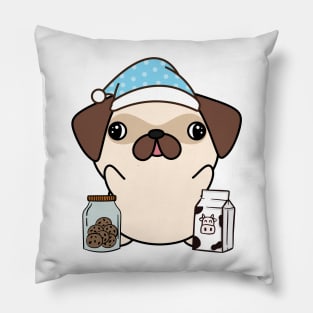 Funny Pug is having a midnight snack Pillow