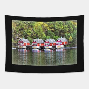 Red Boathouses at Flåm Tapestry