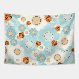 Blue and cream flowers with red ladybugs Tapestry