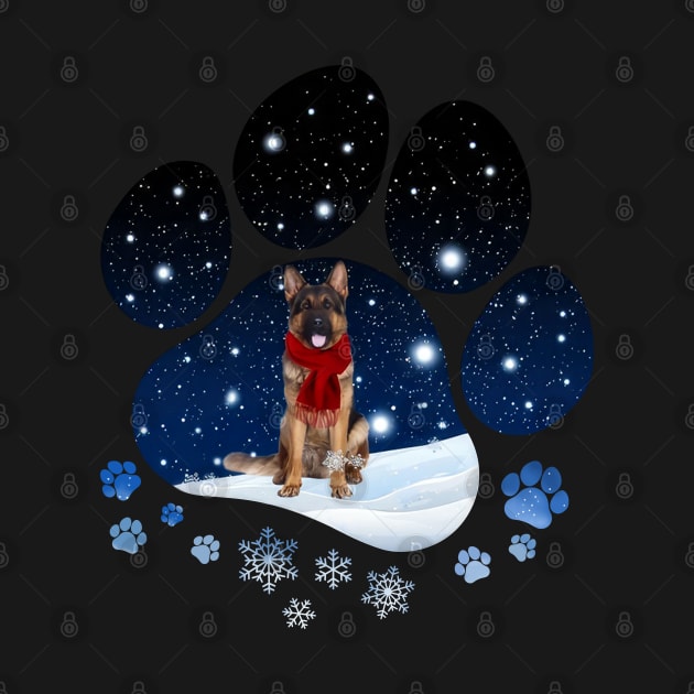 Snow Paw Long Haired German Shepherd Christmas by cyberpunk art