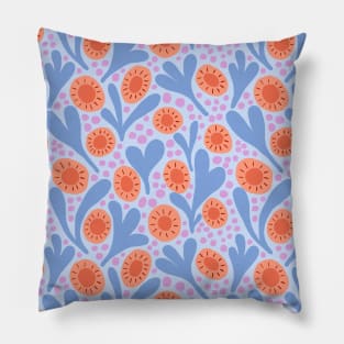 Wild colorful boho floral pattern in light blue and coral Pillow