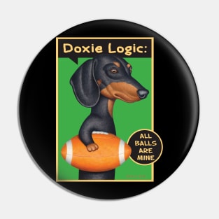 Classic Doxie Dog with football on Black Dachshund Holding Football Pin