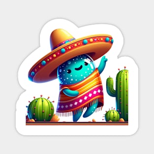 Cute Dabbing Mexican Poncho Sombrero Cinco de Mayo With Dancing Cacti Magnet