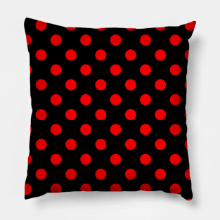 Red Polka Dots Pattern on Black Background Pillow