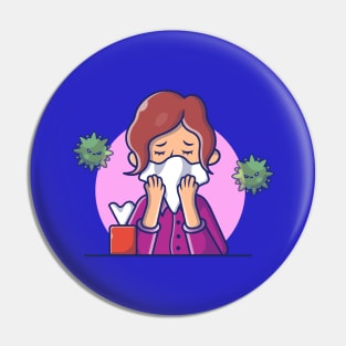 Girl with Fever And Flu Cartoon Pin