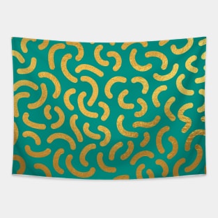 Teal Blue Gold colored abstract lines pattern Tapestry