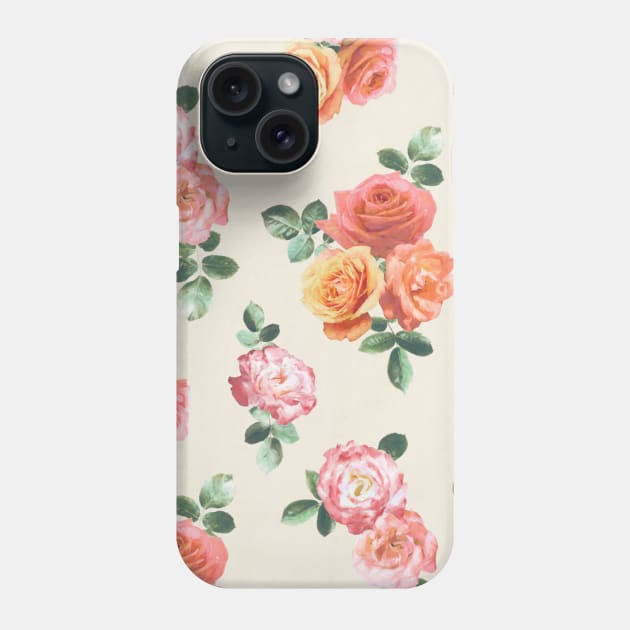 Retro Peach and Pink Roses Phone Case by micklyn