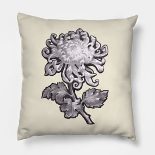 Elegant Chrysanthemum Flower Pencil Drawing - Monochrome Art Pillow