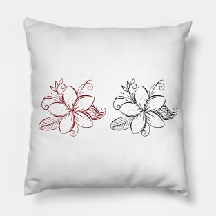 red black line art flower illustration Pillow