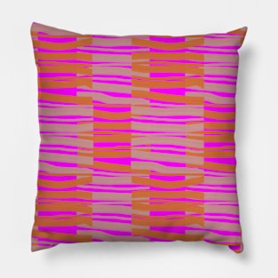 Contemporary Retro Orange Pink Abstract Fibres Pattern Pillow