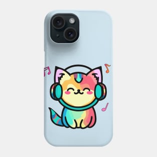 Happy smiling baby pussy cat with headphones. Kawaii cartoon Phone Case