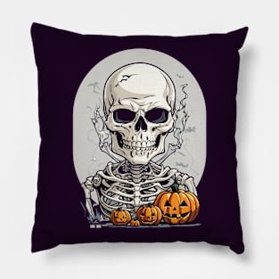 Halloween Pumpkin Skull Pillow