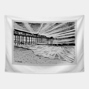 Southwold Pier at Sunset Ink Sketch Tapestry