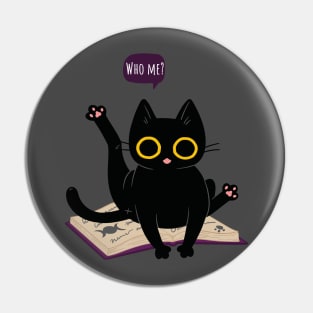 Who Me? Cat on book Pin