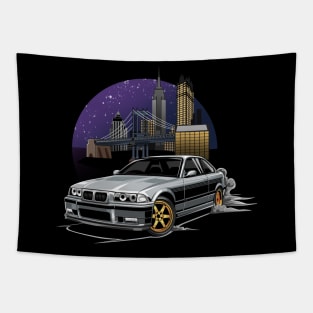 M3 E36 Illustration New York City Night Skyline Tapestry