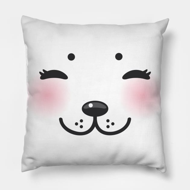 Kawaii funny cat muzzle with pink cheeks and closed eyes (3) Pillow by EkaterinaP