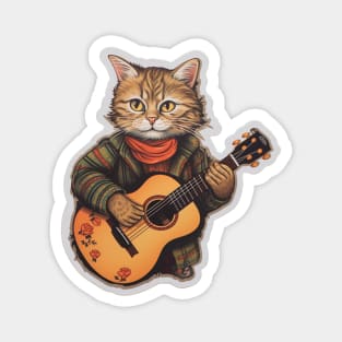 Cat with a guitar - Sticker for music fans and furries! Magnet