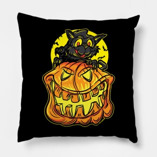 Black Cat on a Jack-O-Lantern Pumpkin By eShirtlabs Pillow