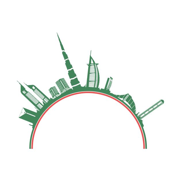 Dubai Skyline in Green and Red by arcanumstudio