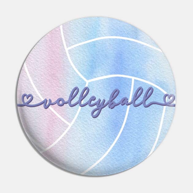 I Love Volleyball Watercolor Aesthetic Pastel Pink, Purple and Blue Pin by YourGoods